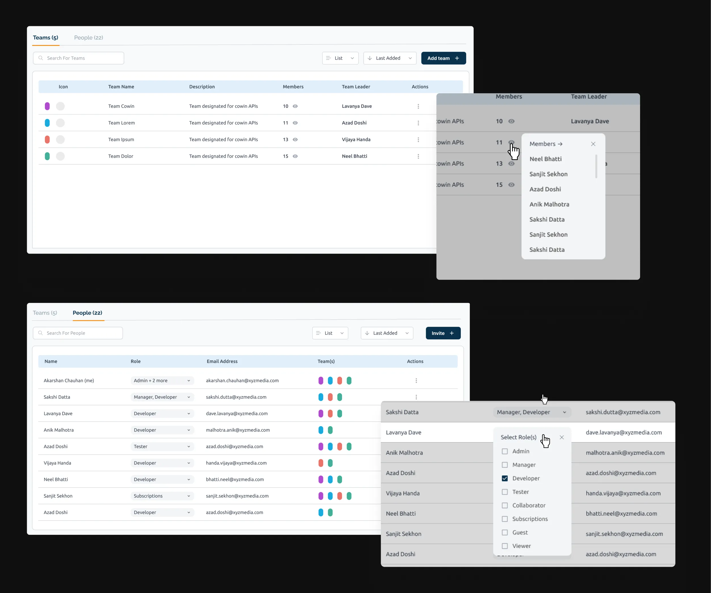 Organisation management — teams and people